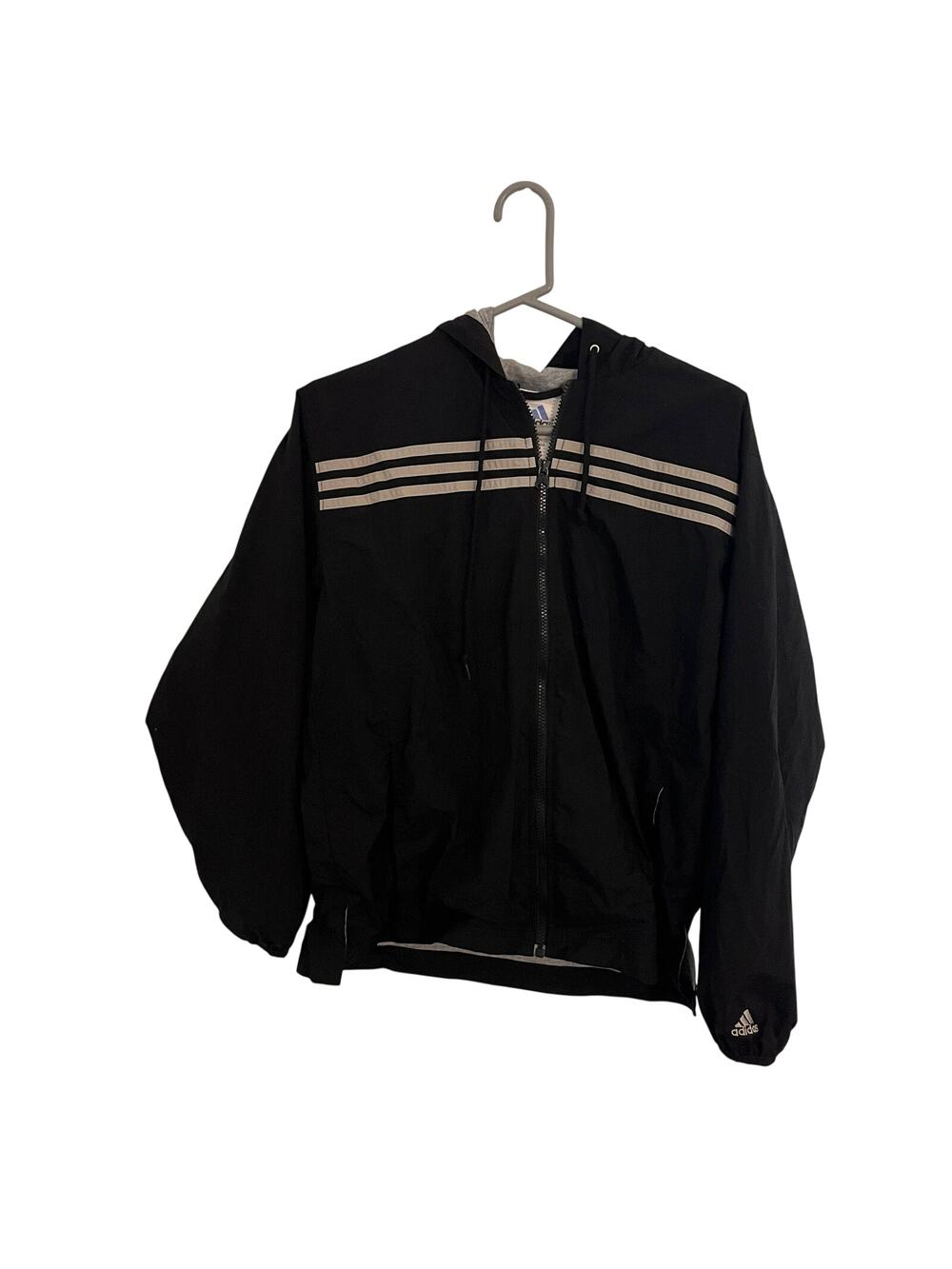 Vintage Adidas Windbreaker Jacket Womens Medium Black Y2K Hooded Lined Gorpcore